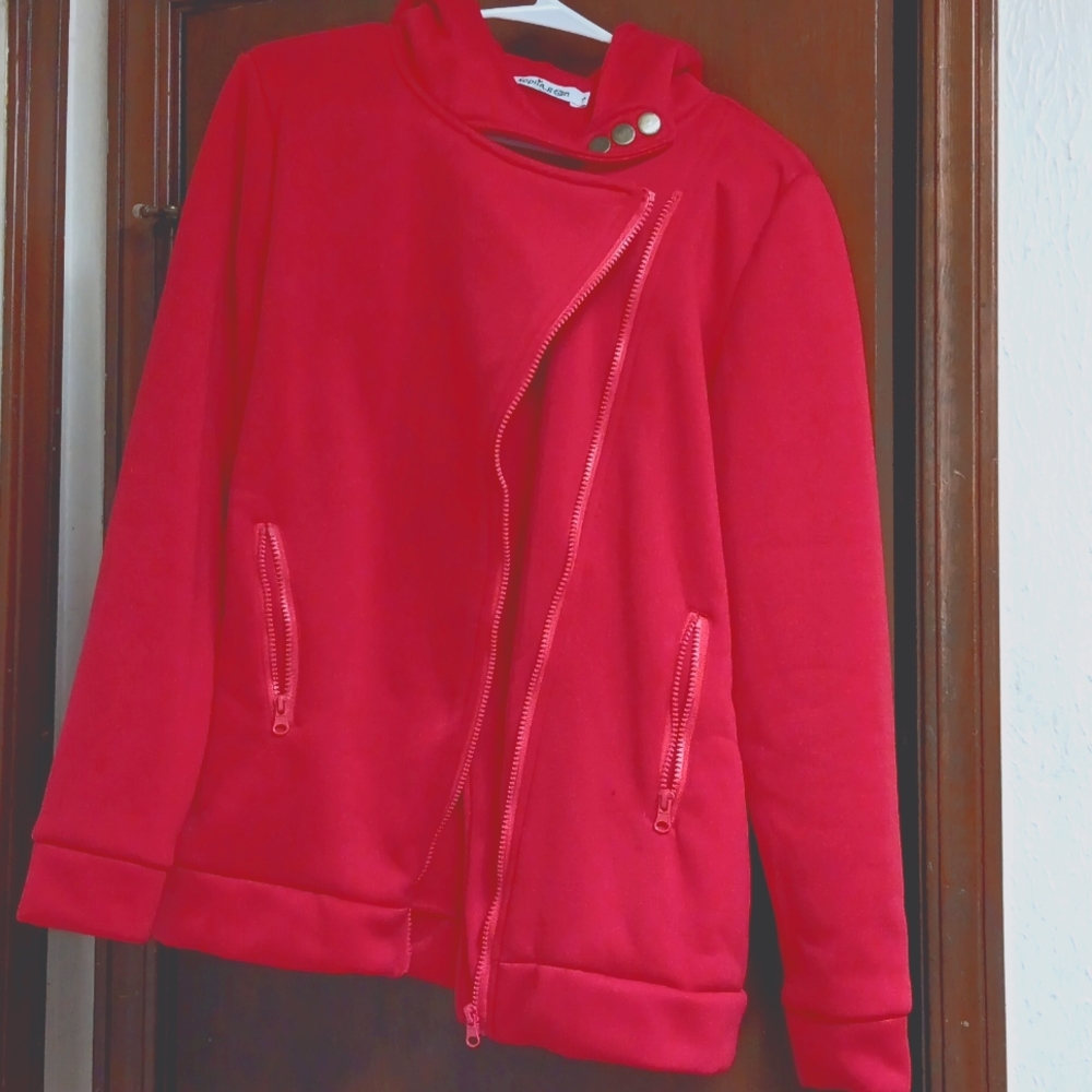 Woman's red hooded jacket